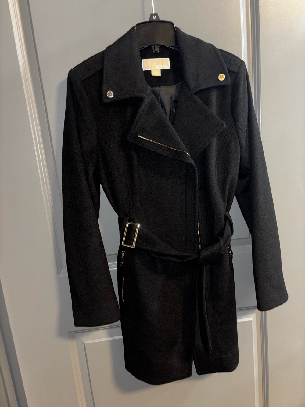 Black Women's Belted Wool-Blend Coat